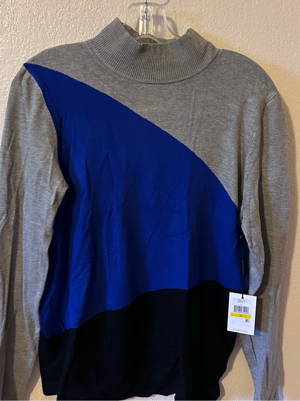 Calvin Klein Gray, Royal Blue & Black Colorblock Mock Neck Sweater
